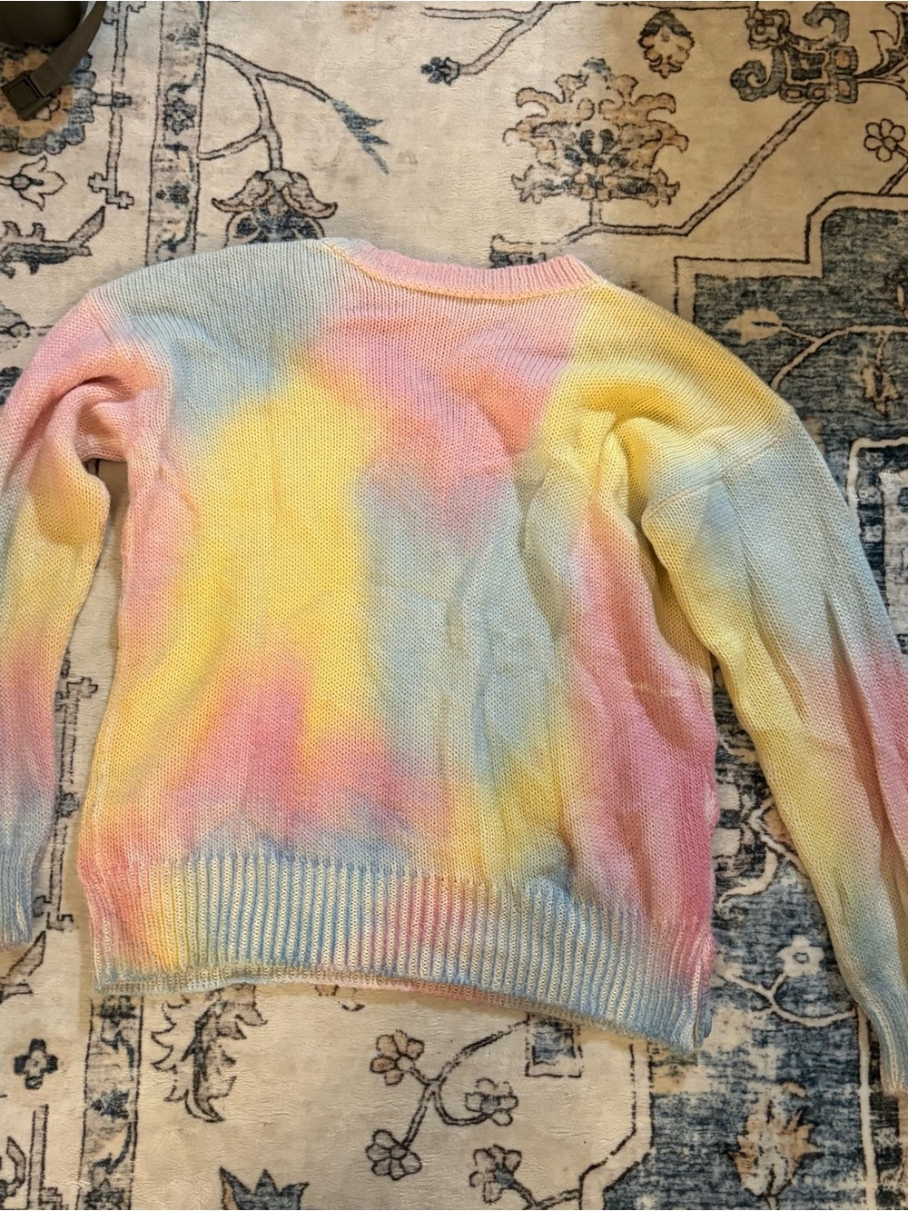 LoveShackFancy Pastel Tie-Dye V-Neck Sweater in Yellow, Pink, Blue - Picture 7 of 10